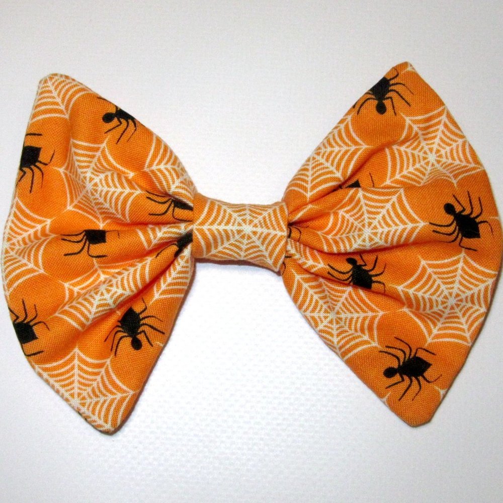 Halloween Orange Spiders Fabric  Hair Bow